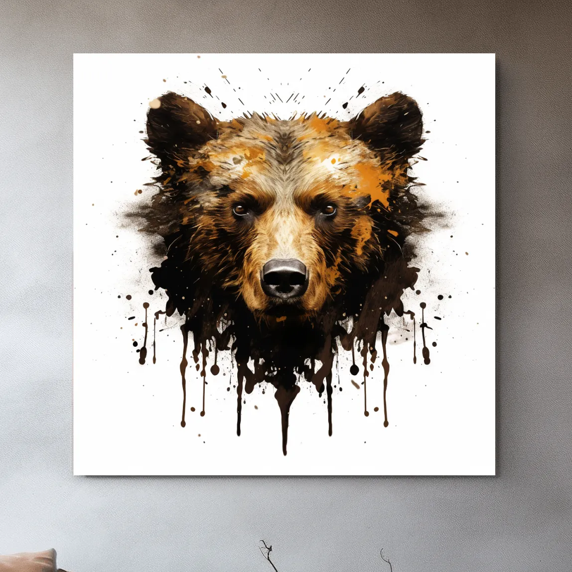 Splatter Rorschach Inkblot Paint Grizzly Bear Portrait - Wildlife Artwork