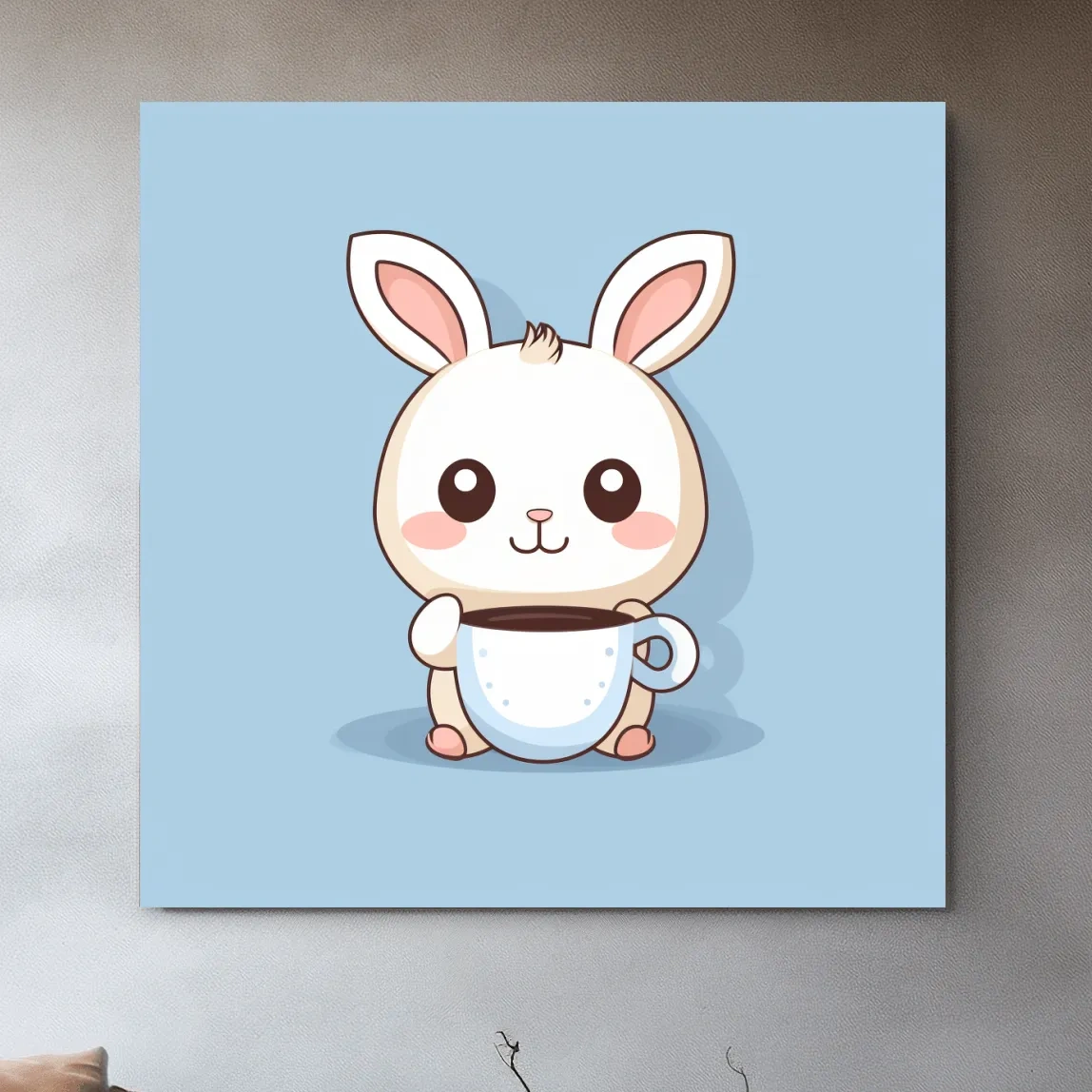 Illustration of a cute cartoon bunny drinking coffee