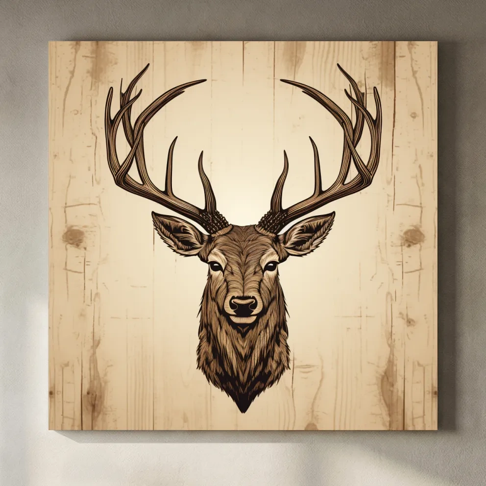 Rustic Stag Head Illustration - Vintage Woodland Cabin Wall Art