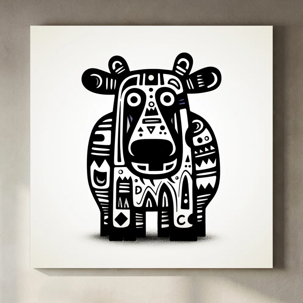 Tribal Folk Art Moose Illustration - Quirky Black And White Wildlife Wall Art