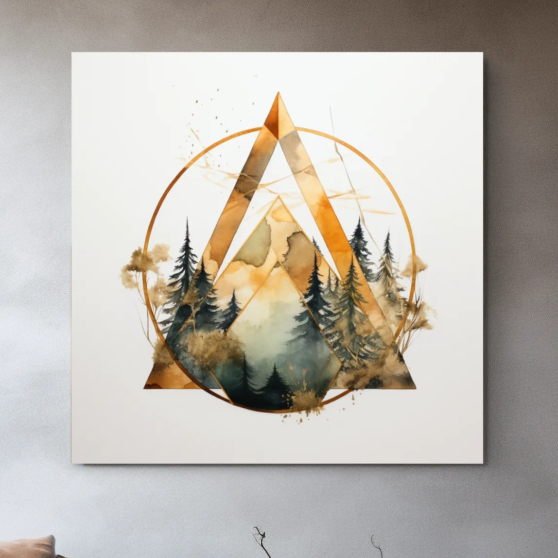 Watercolour forest art, minimal elegant geometric shapes