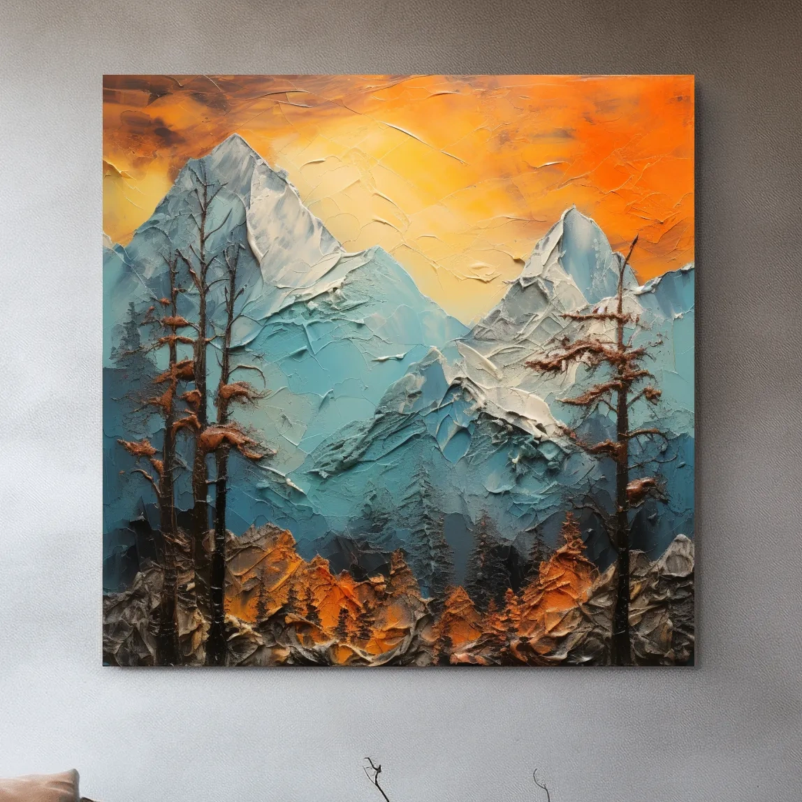 Abstract Alpine Mountains At Sunset - Impasto Effect Landscape Wall Art