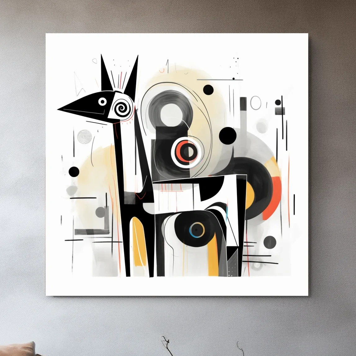 Abstract mid-century style painting of a geometric deer