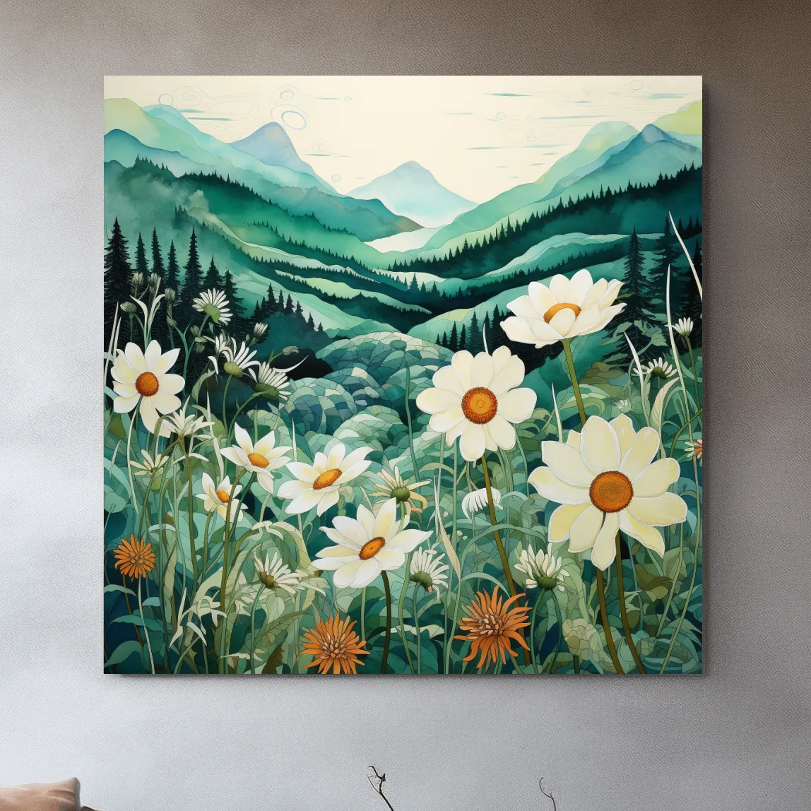 Flowers in the alpine meadows, watercolour illustration