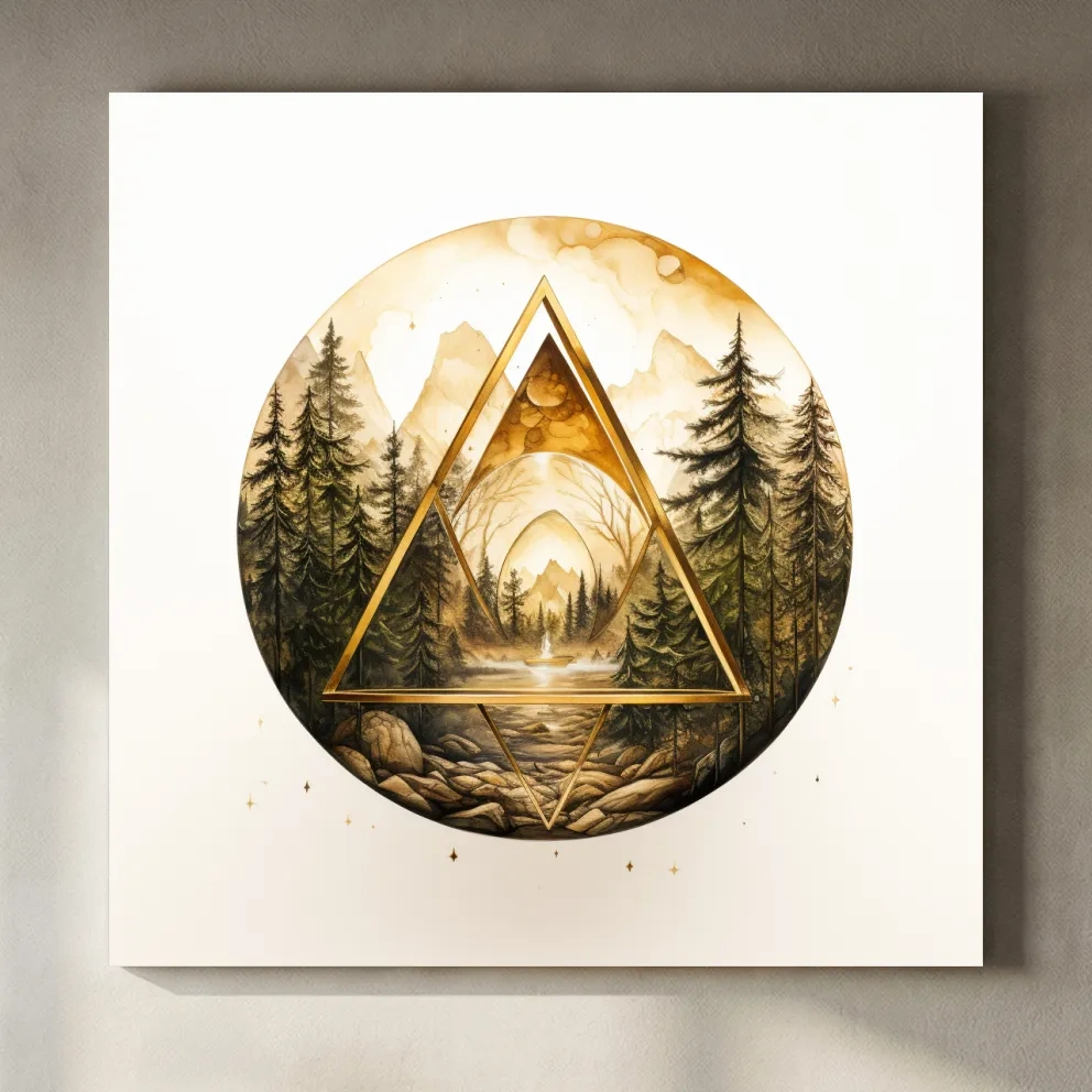 Rustic Mountain Forest Watercolor - Gold Sepia Landscape Wall Art