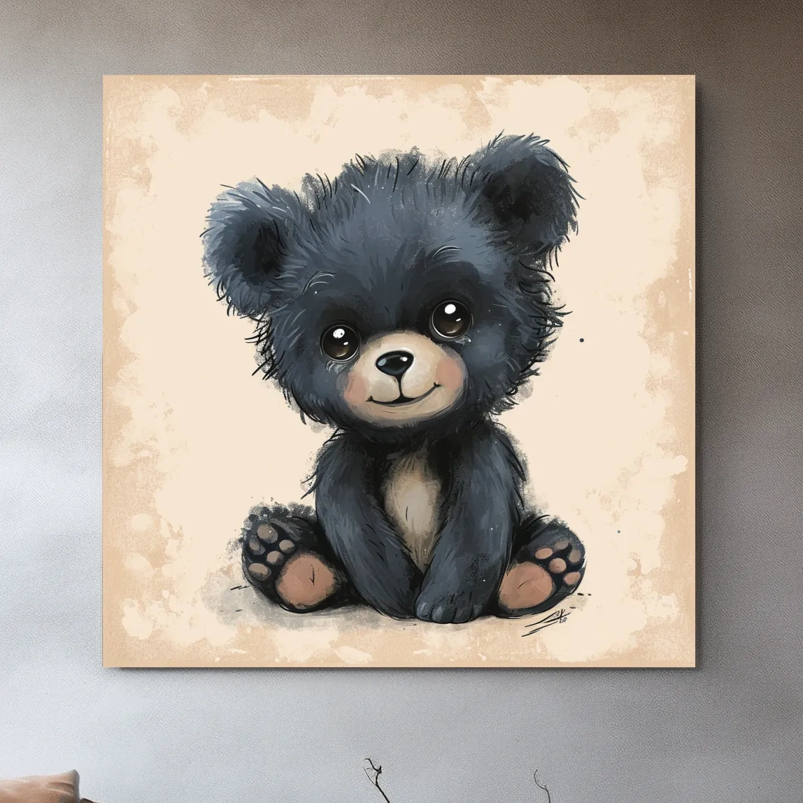 Cute Baby Bear Cub Painting - Whimsical Nursery Animal Wall Art