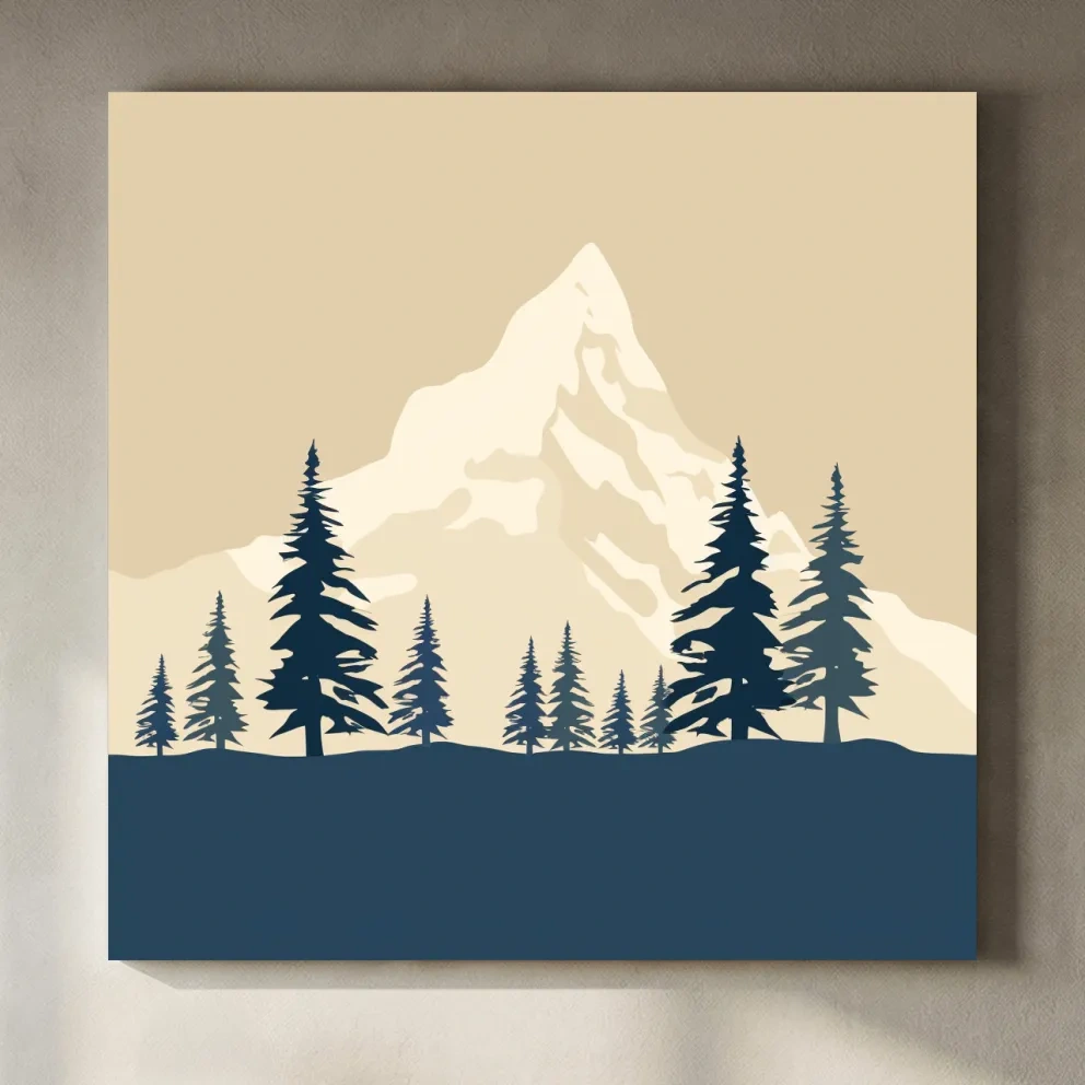 Minimalist Rustic Alpine Mountain Silhouette - Scandinavian Pine Forest Landscape Wall Art