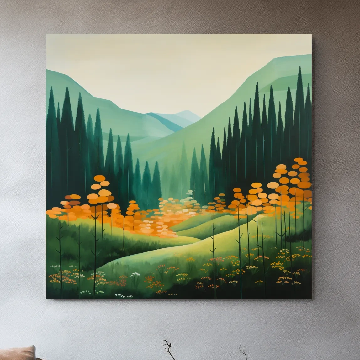 Serene Alpine Valley Pine Forest - Autumn Mountain Landscape Wall Art