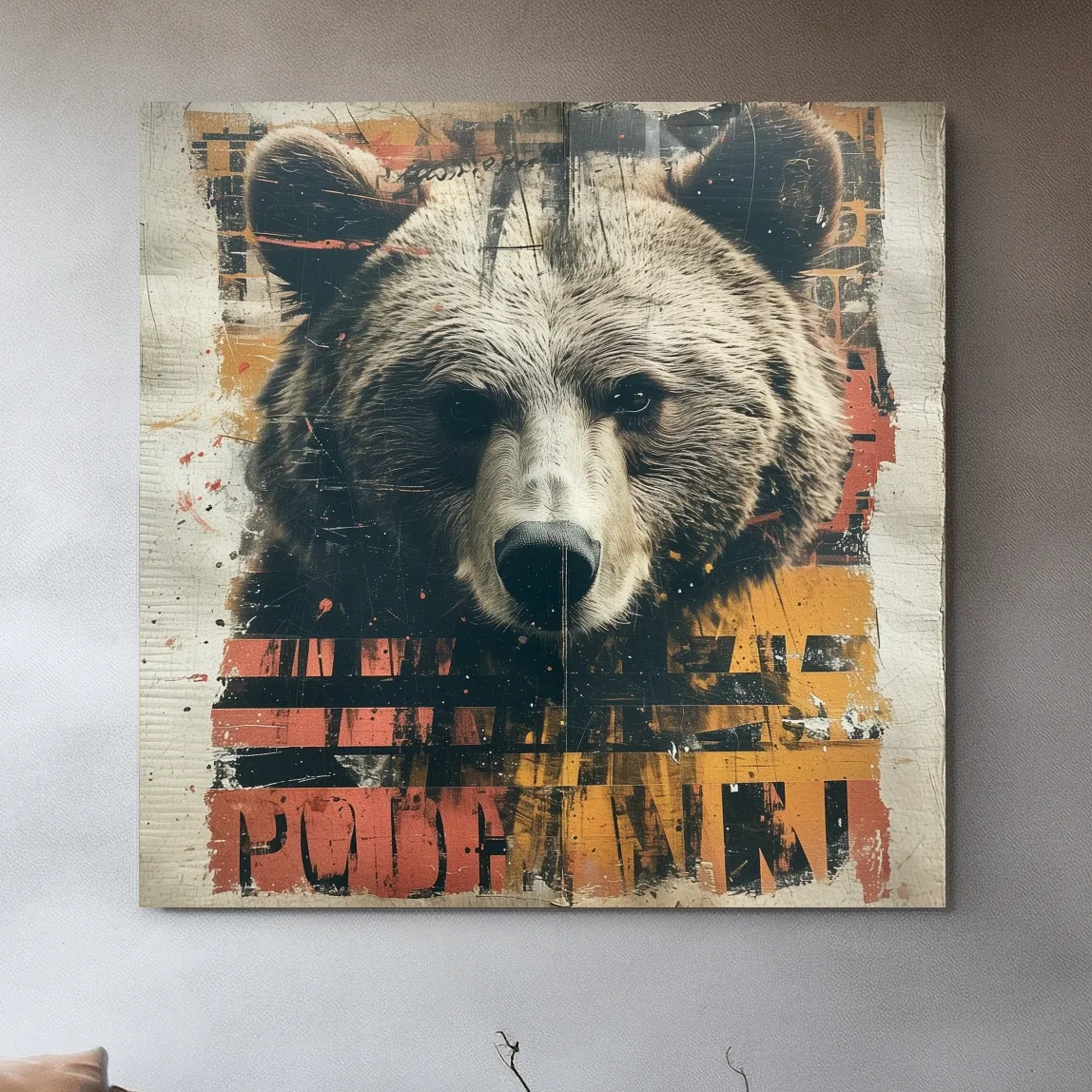 Grizzly bear collage artwork illustration