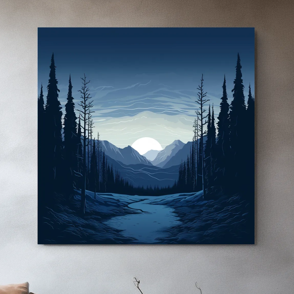2d vector mountain art, dusk in the alpine meadows