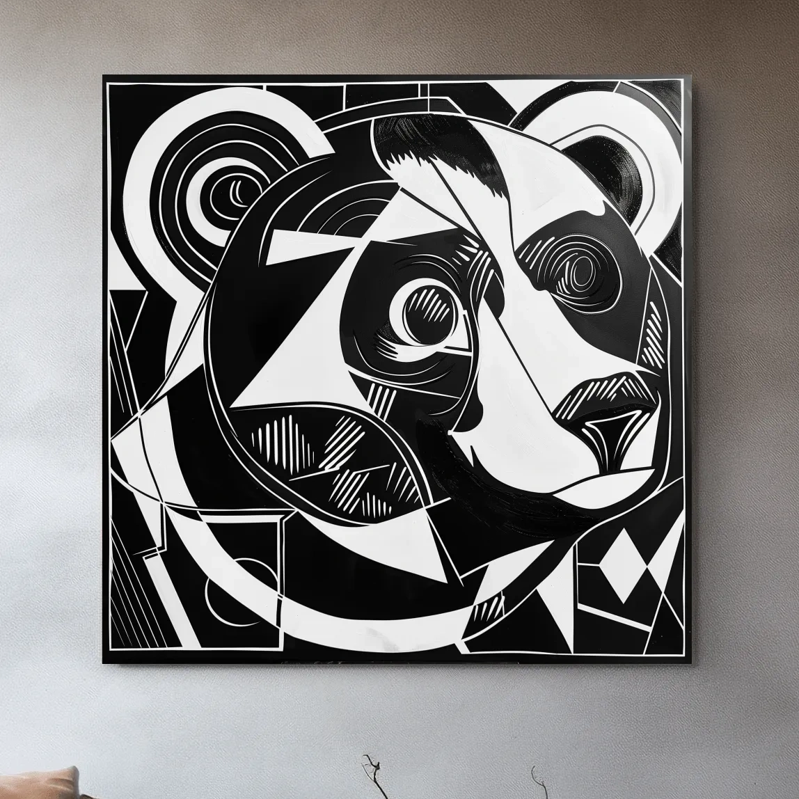 Cubism style abstract painting of a black bear, modern wall art