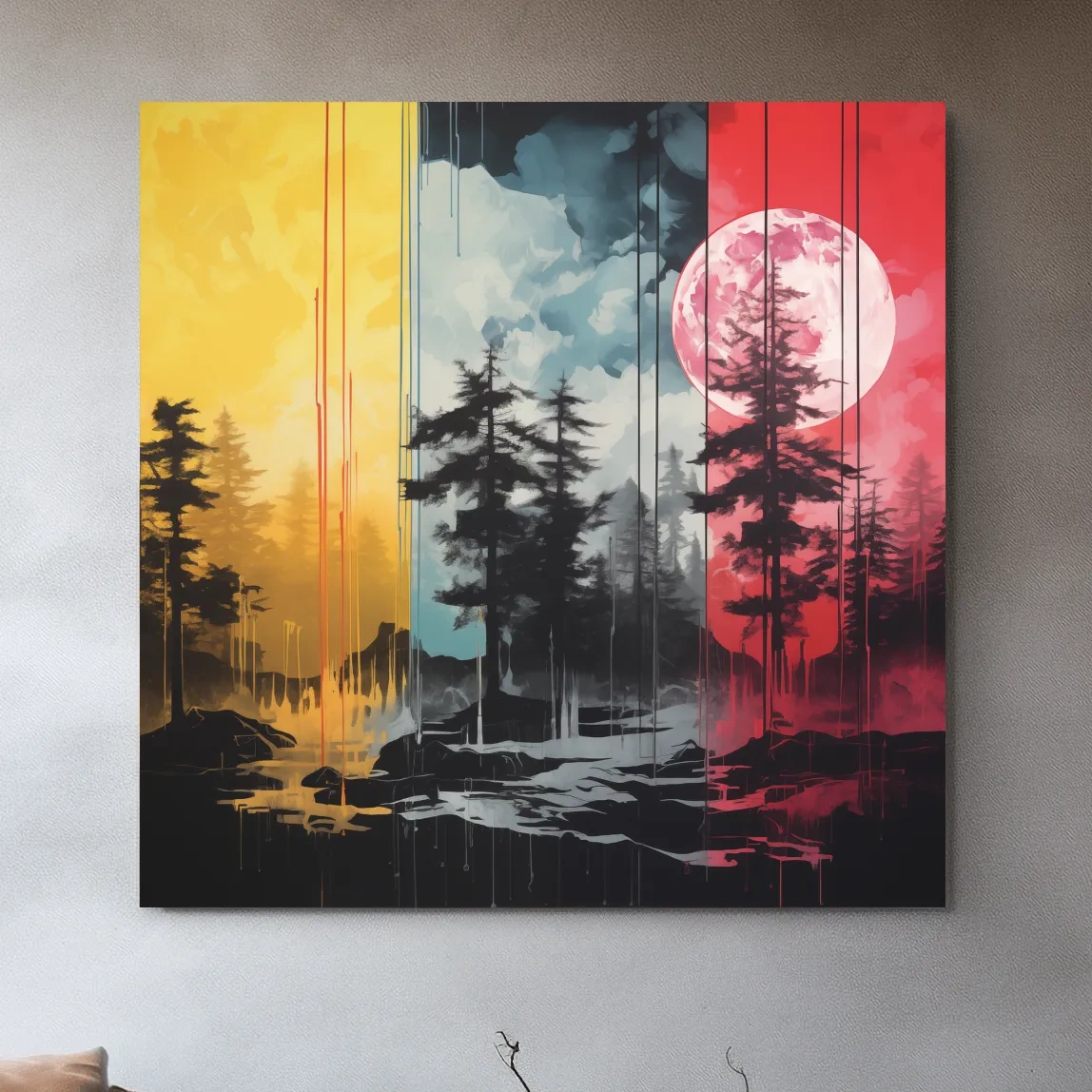 Surreal moonlit forest artwork illustration