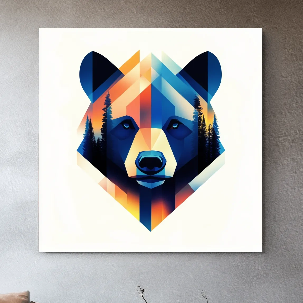 Colorful Geometric Grizzly Bear Forest Portrait - Modern Wildlife Wall Art