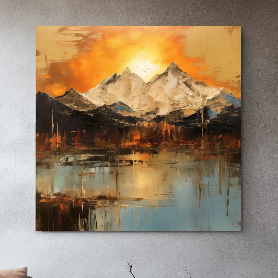Sunset mountain artwork, oil painting style wall art print
