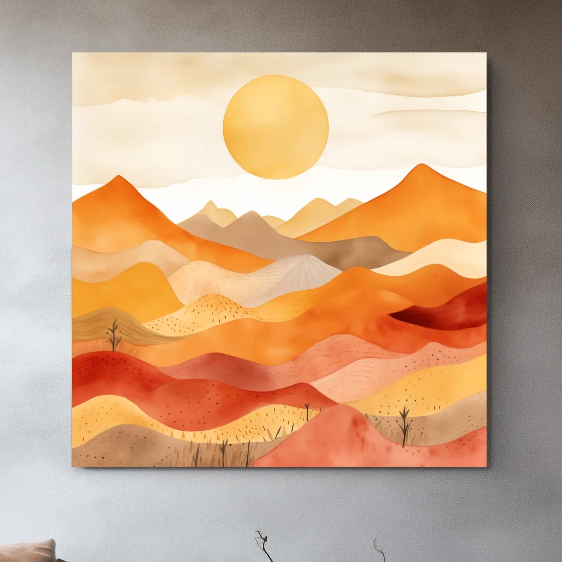 Watercolour style illustation of abstract mountain shapes