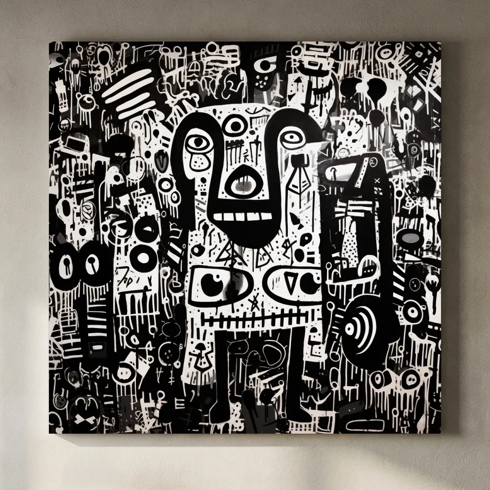 Black And White Abstract Graffiti Bear - Urban Street Art Wall Artwork