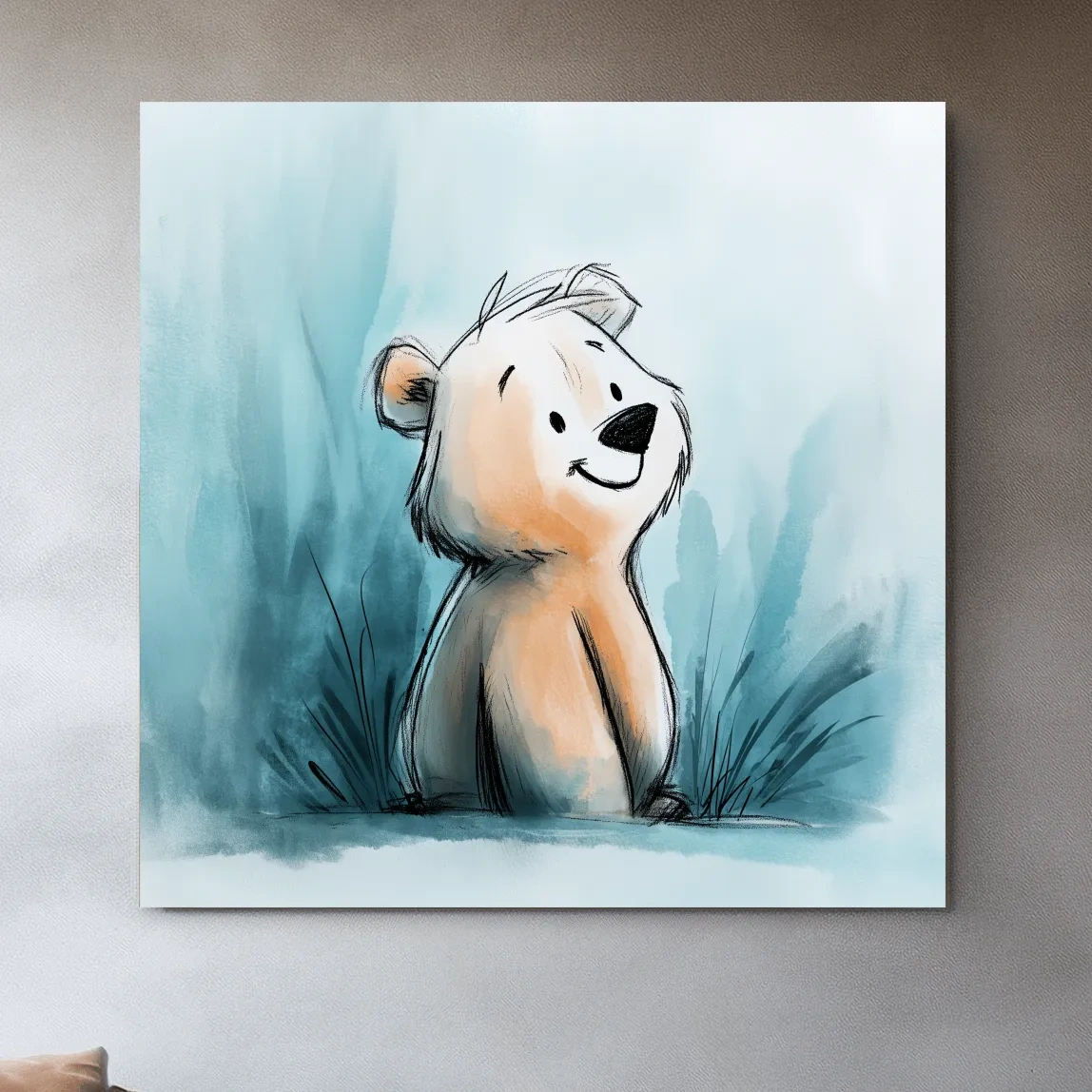 Cute Watercolor Bear Cub Illustration - Whimsical Nursery Animal Wall Art
