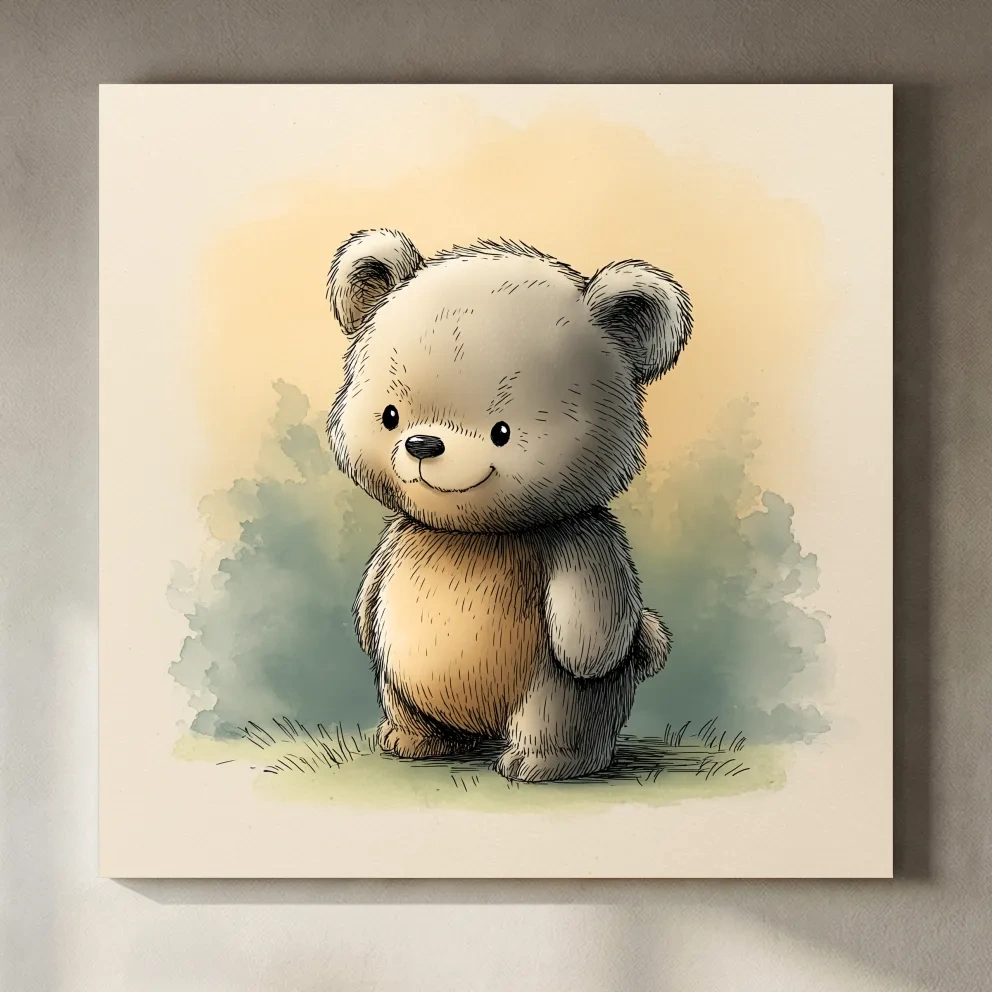 Cute Watercolor Teddy Bear Illustration - Whimsical Nursery Animal Wall Art