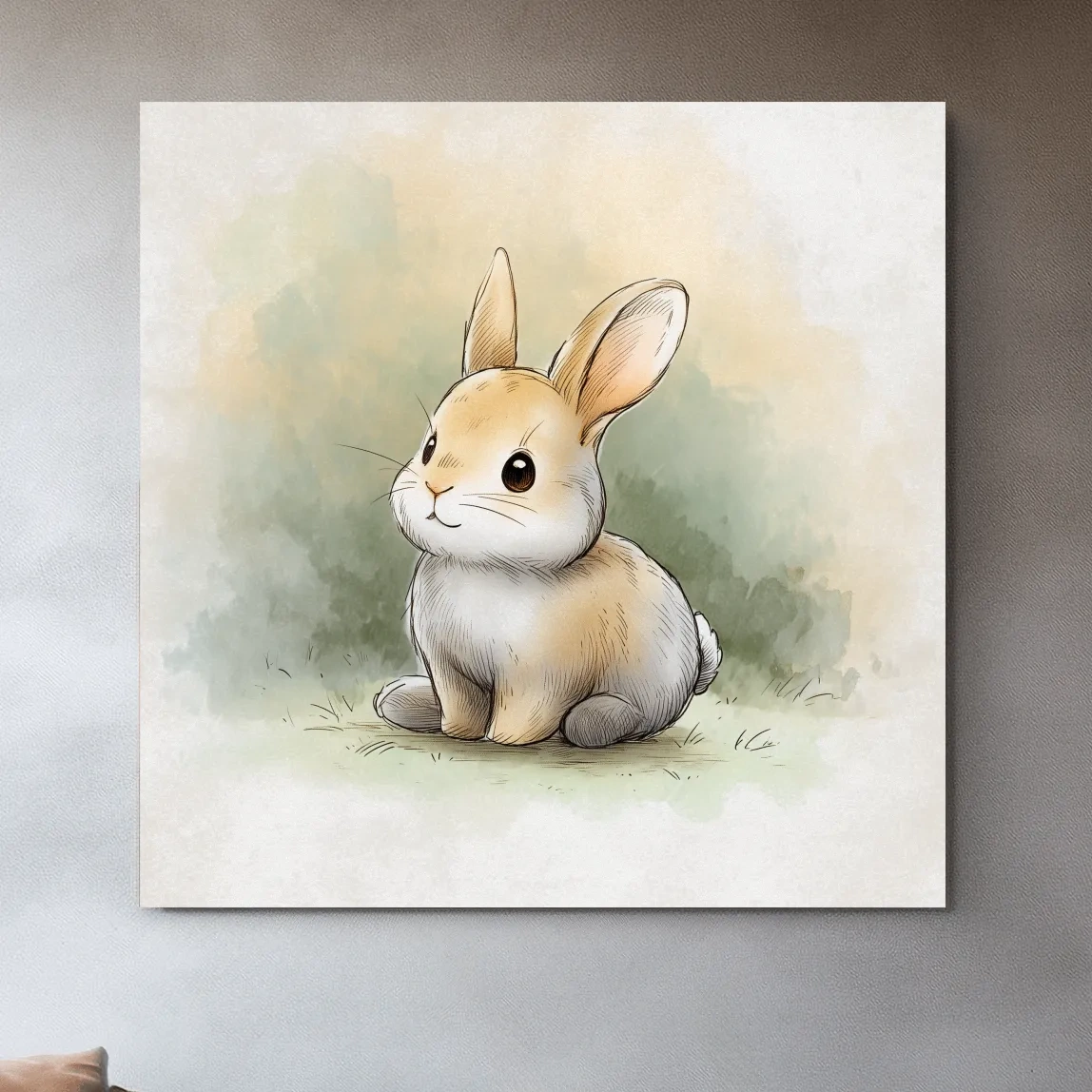 Cute Baby Bunny Watercolor Illustration - Whimsical Nursery Animal Wall Art