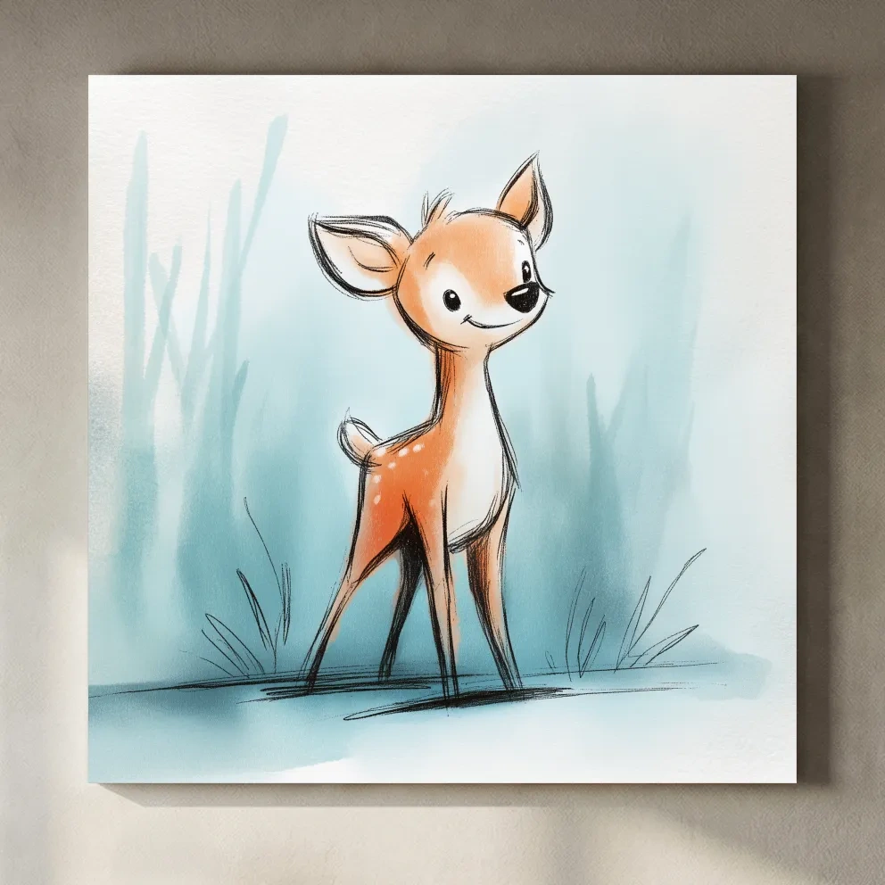 Cute Baby Deer Watercolor Illustration - Whimsical Woodland Nursery Wall Art