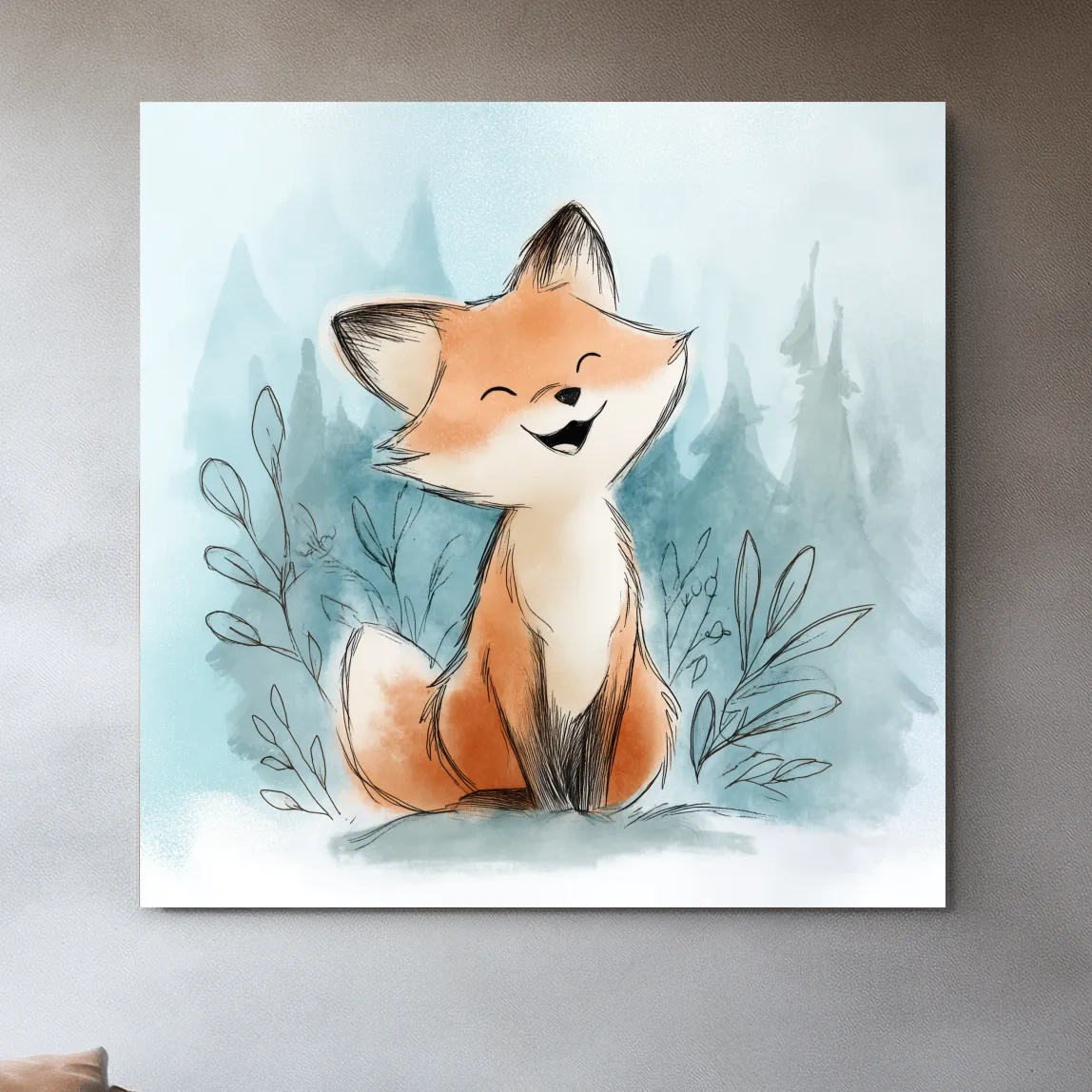 Whimsical Watercolor Fox Cub Illustration - Cute Woodland Nursery Wall Art