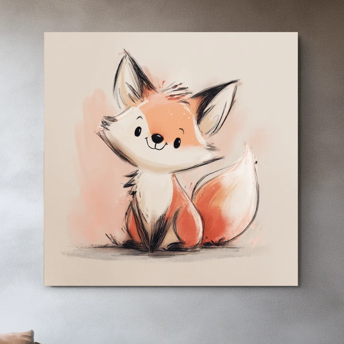 Cute Watercolor Baby Fox Illustration - Whimsical Woodland Nursery Wall Art