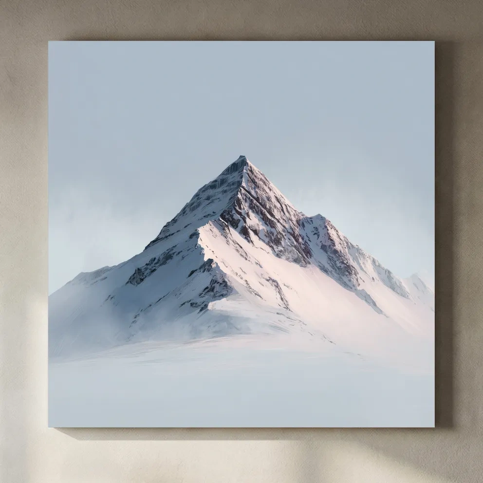 Minimalist Snowy Alpine Peak Painting - Serene Winter Mountain Wall Art