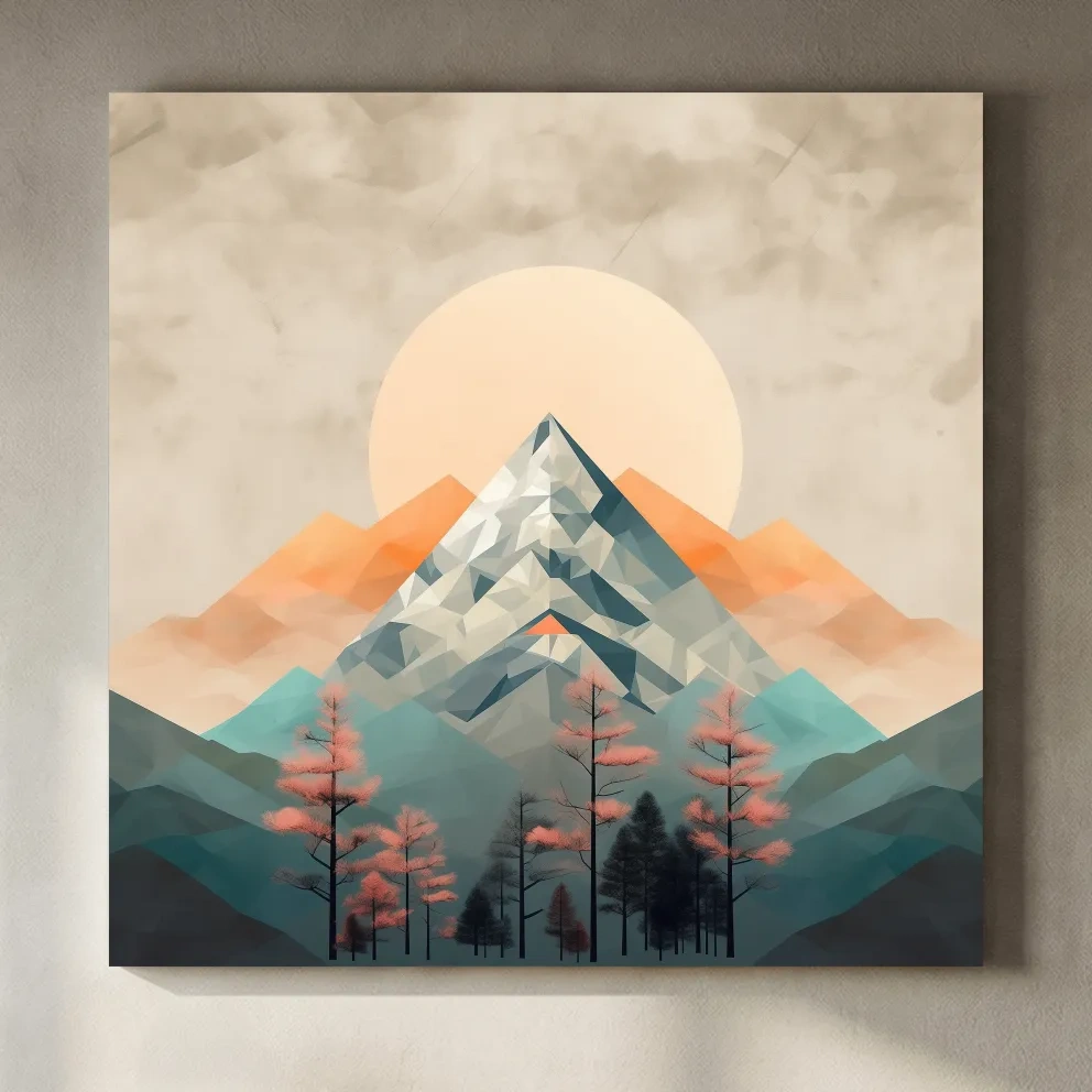 Minimalist Alpine Mountain Sunrise Artwork - Modern Landscape Wall Art