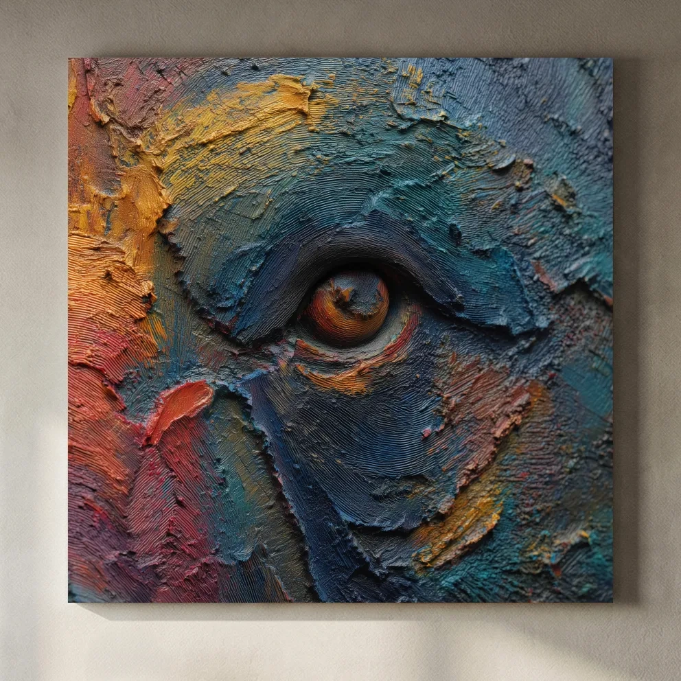 Abstract Bear Eye Impasto Style Artwork - Bold Colorful Wildlife Wall Art
