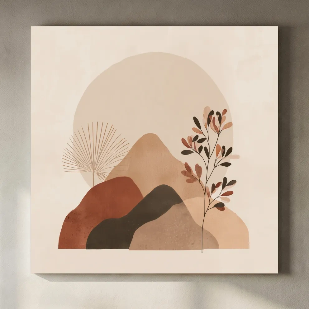 Boho Abstract Mountain Silhouette - Neutral Terracotta Botanical Wall Art