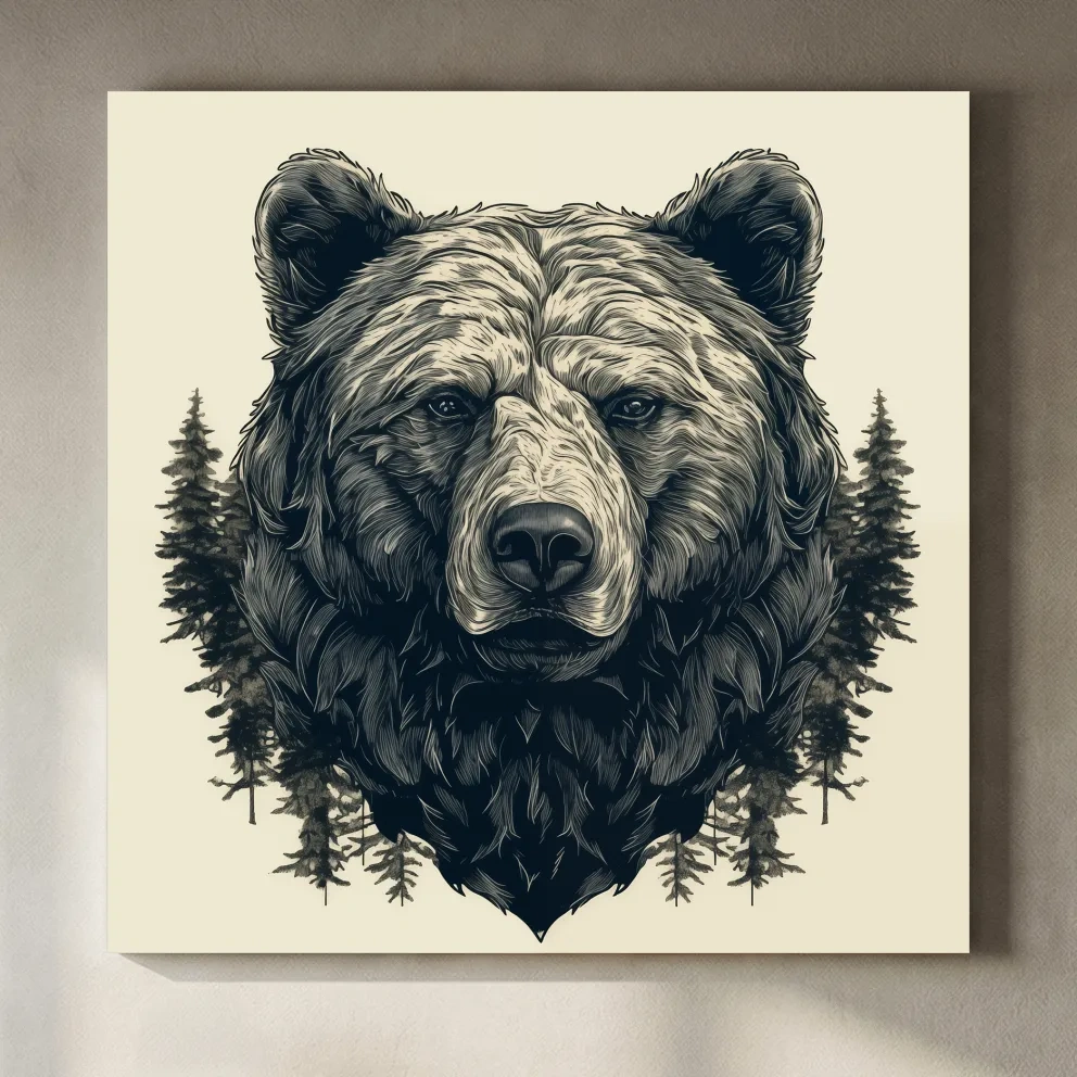 Grizzly Bear Portrait Illustration Artwork - Vintage Wilderness Forest Wall Art