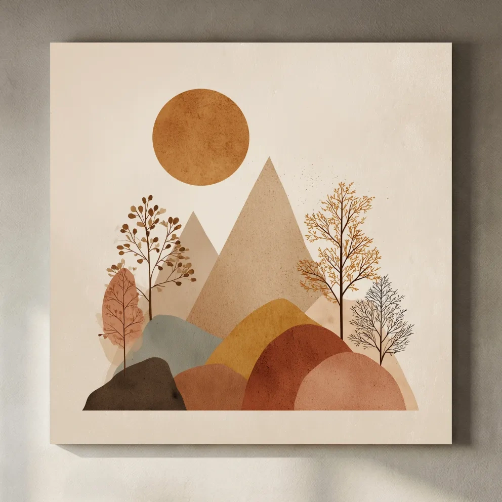 Minimalist Scandi Mountain Sunset Landscape - Boho Neutral Earth Tone Wall Art