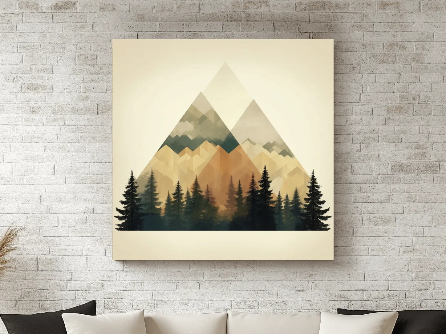 Geometric Mountain Peaks With Pine Forest - Minimalist Scandinavian Alpine Artwork