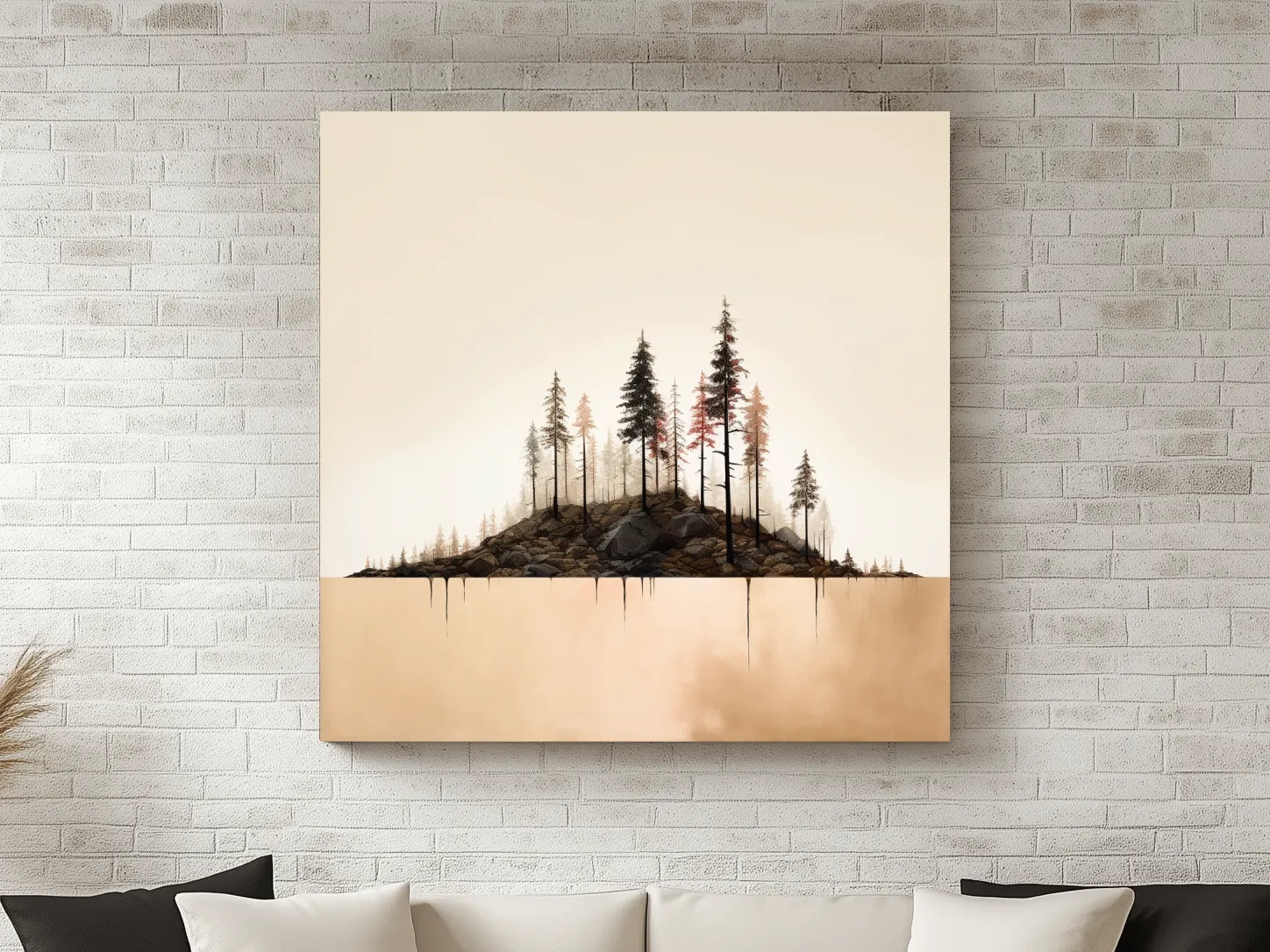 Minimalist Pine Forest Lake Illustration - Scandinavian Landscape Artwork