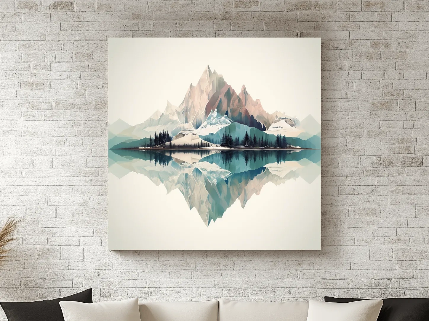 Minimalist Alpine Mountain Lake Reflection - Serene Pastel Watercolour Wall Art
