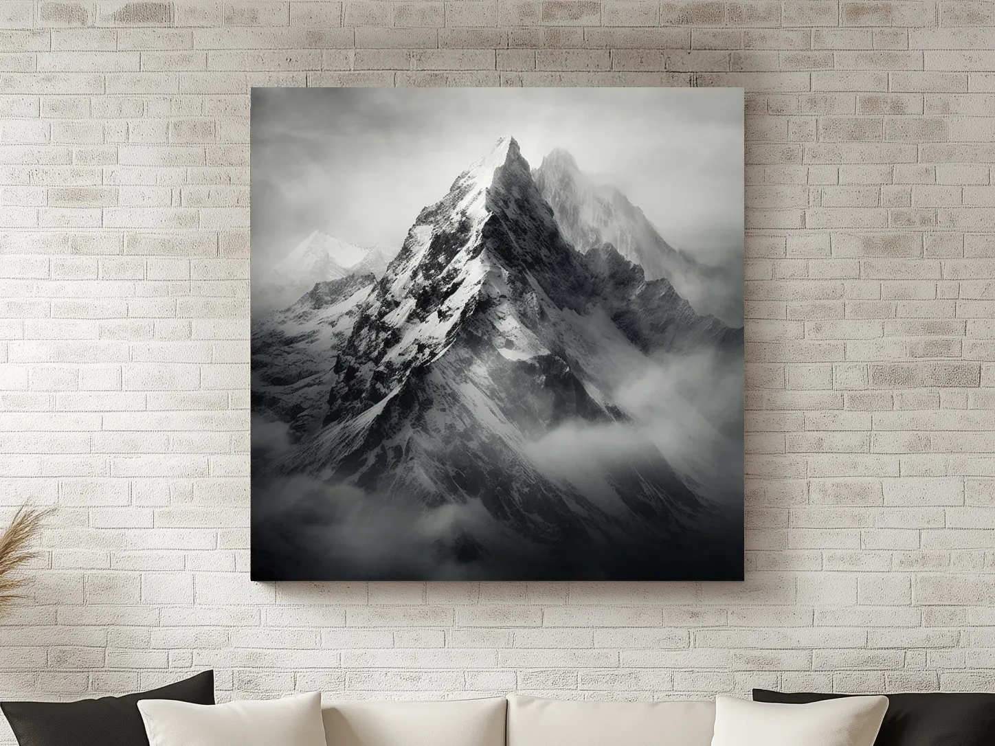 Moody Monochrome Snowcapped Mountain Peaks - Photographic Alpine Wall Art
