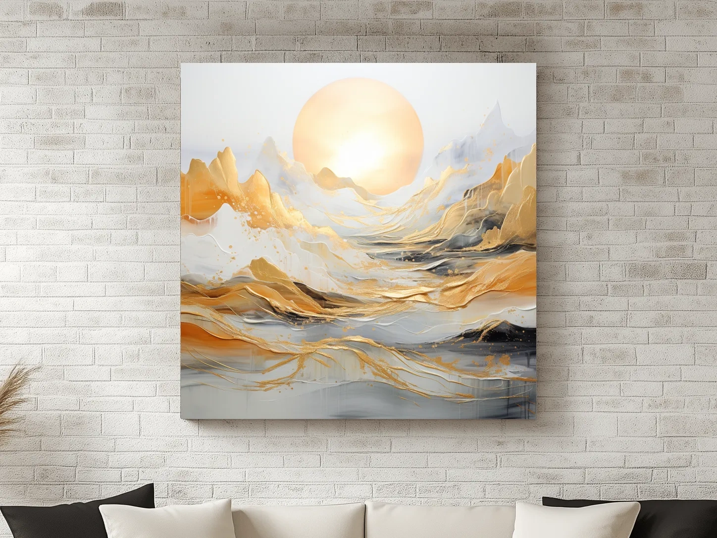 Abstract Golden Sunrise Mountain Landscape - Modern Golf Leaf Style Wall Art