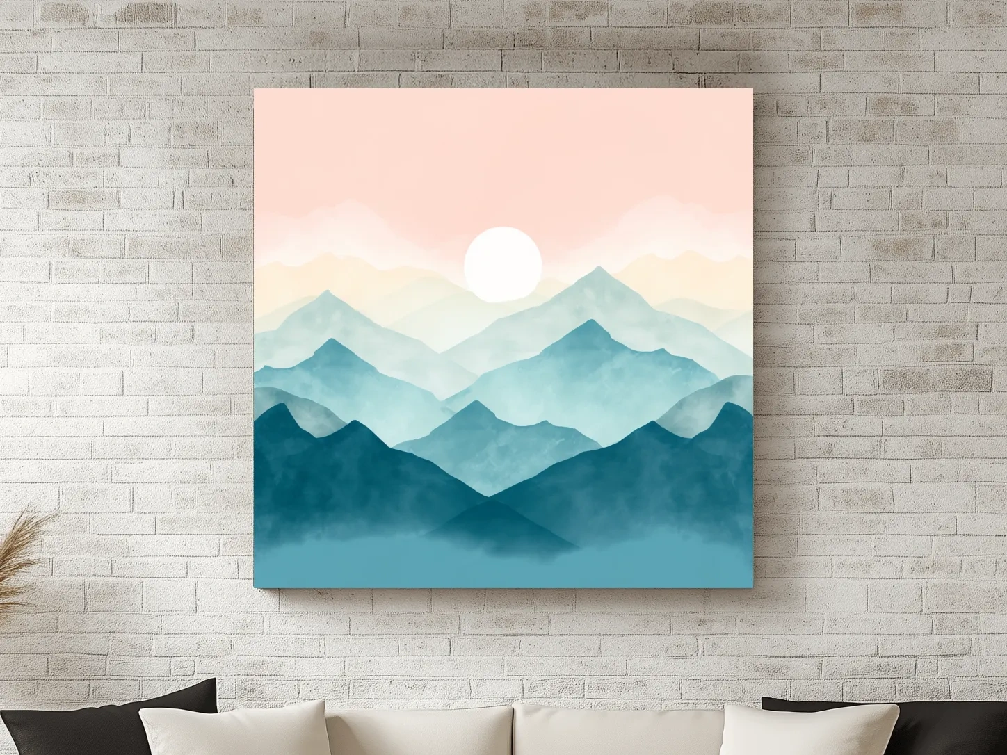 Minimalist Watercolor Misty Mountain Sunrise - Pastel Alpine Landscape Wall Art