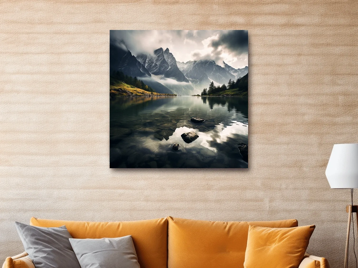 Moody Alpine Lake Reflection Photograph - Dramatic Landscape Wall Art