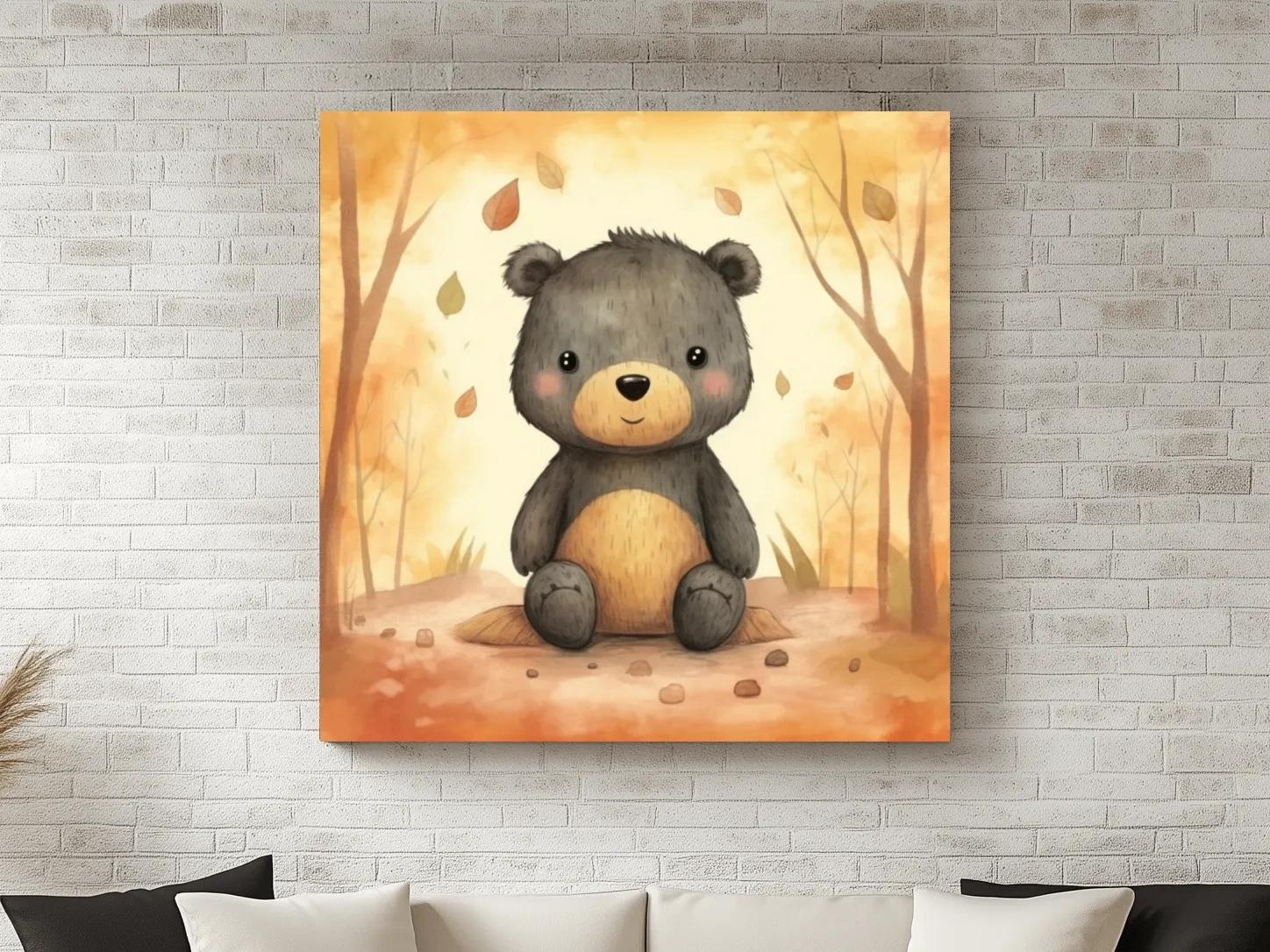 Cute Watercolor Teddy Bear Forest Illustration - Whimsical Nursery Wall Art