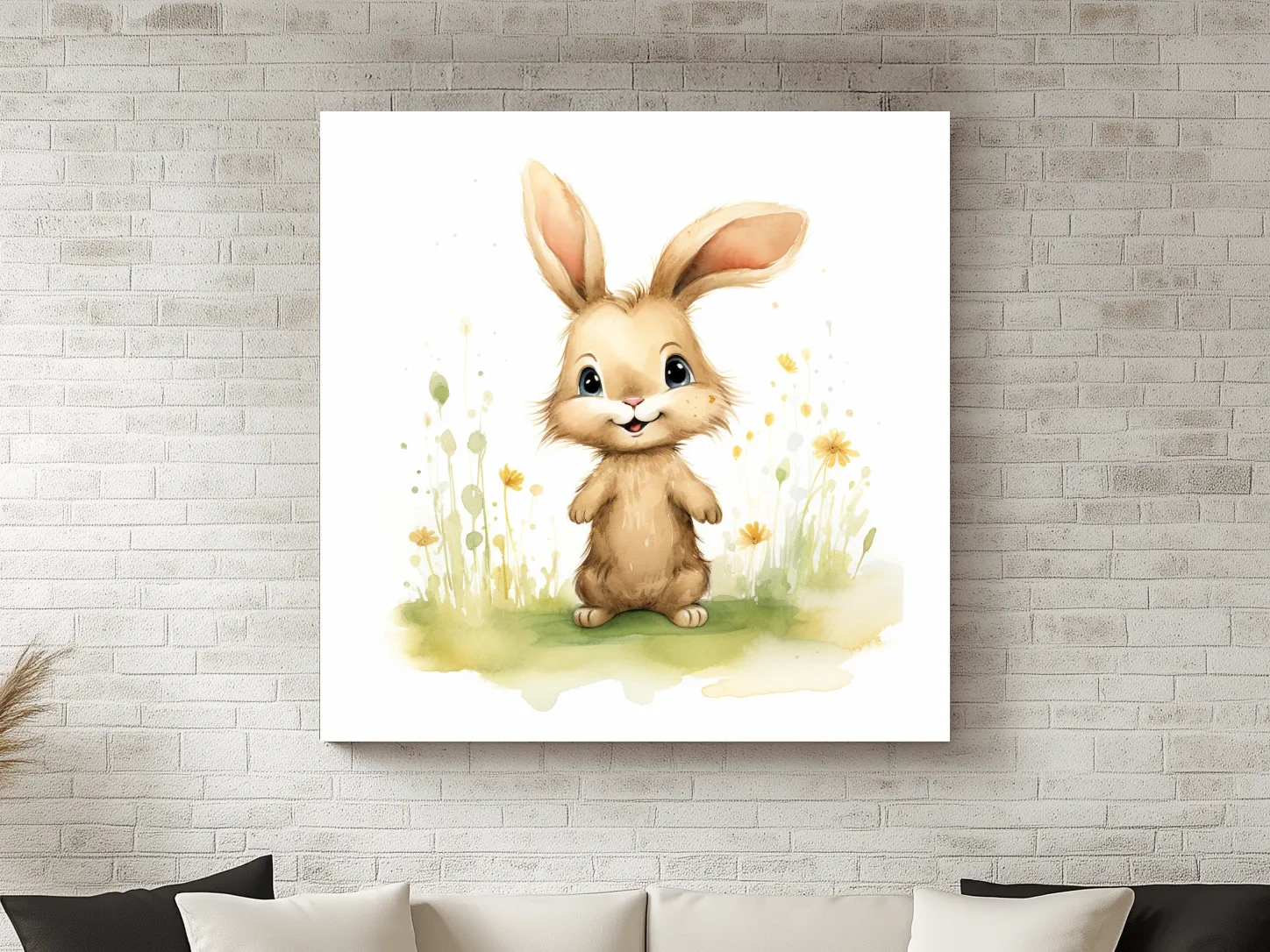 Cute Watercolor Bunny In Wildflowers - Whimsical Nursery Animal Wall Art