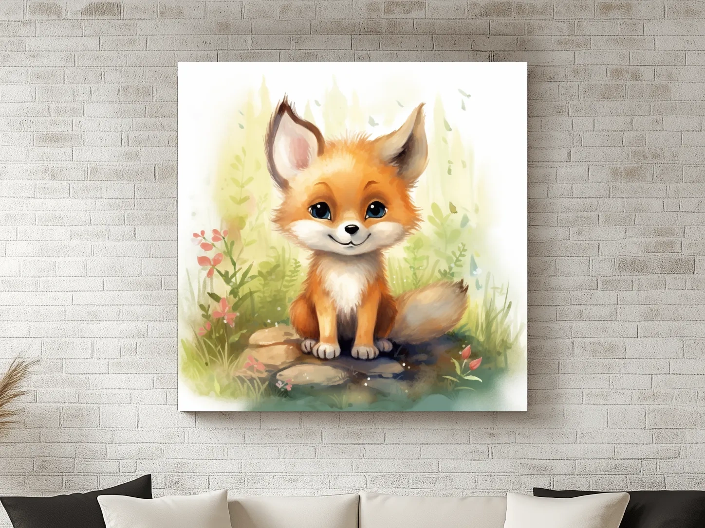 Cute Baby Fox Watercolor Illustration - Woodland Nursery Animal Wall Art