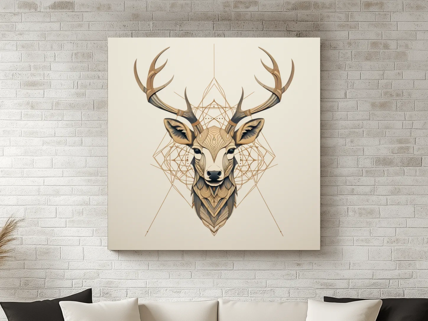 Geometric Deer Head Line Art - Tattoo Style Wildlife Wall Art