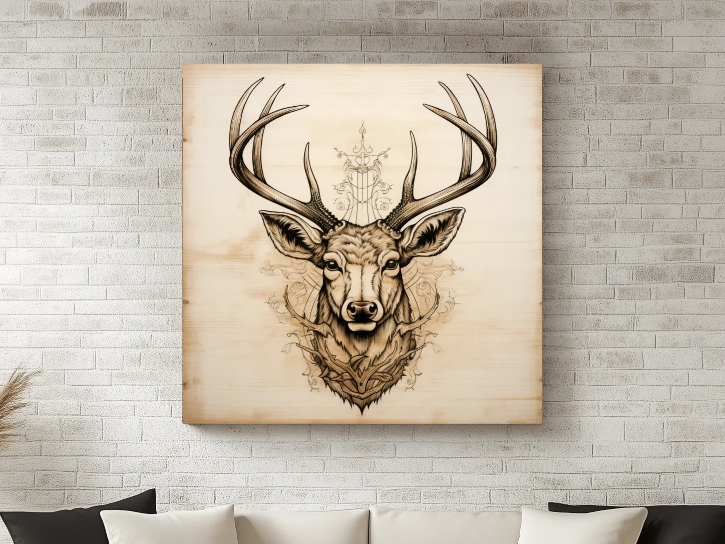 Subtle wood burning art of an elegant deer head