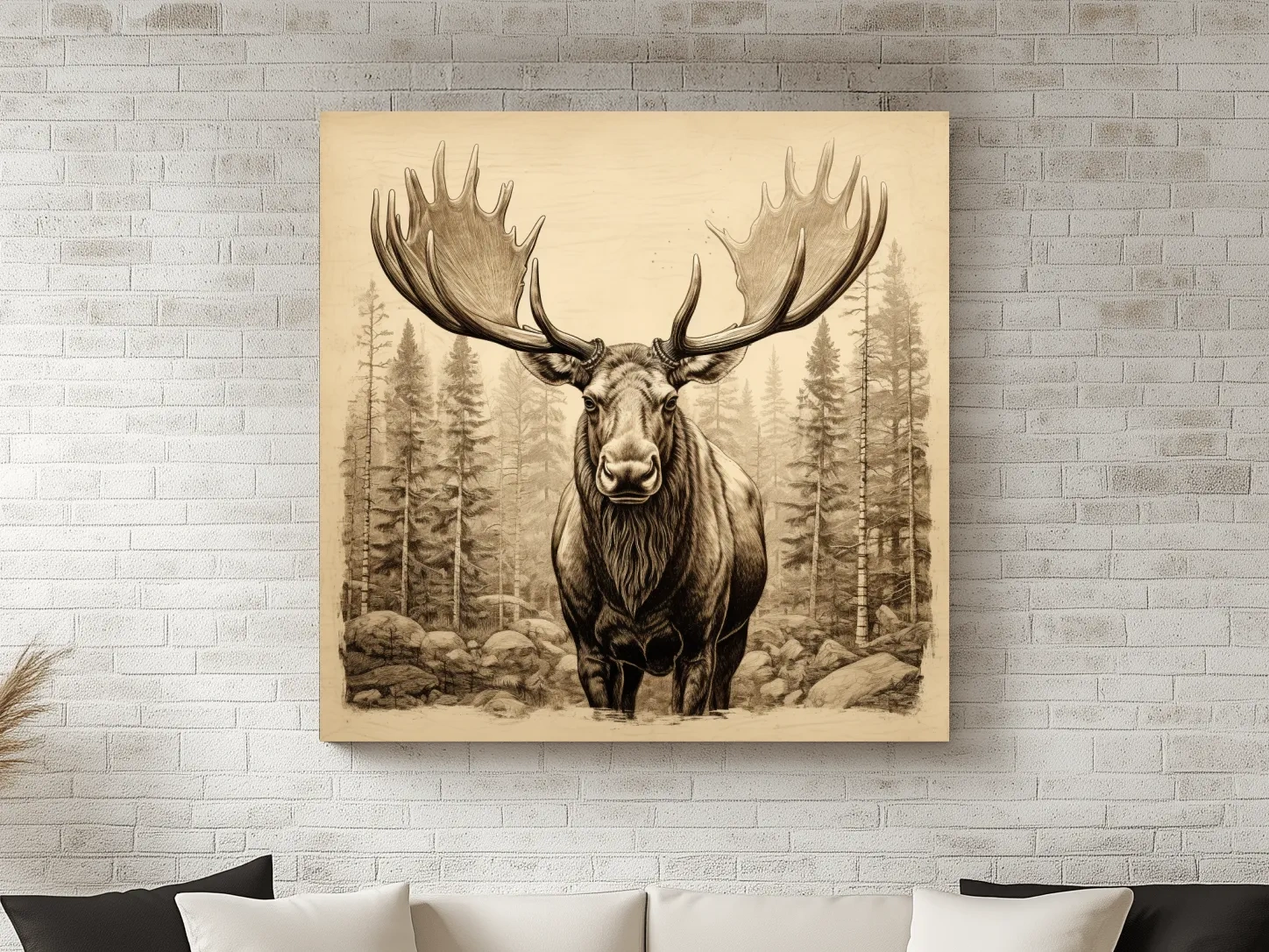 Majestic Moose Portrait Sketch - Vintage Sepia Wildlife Wall Art