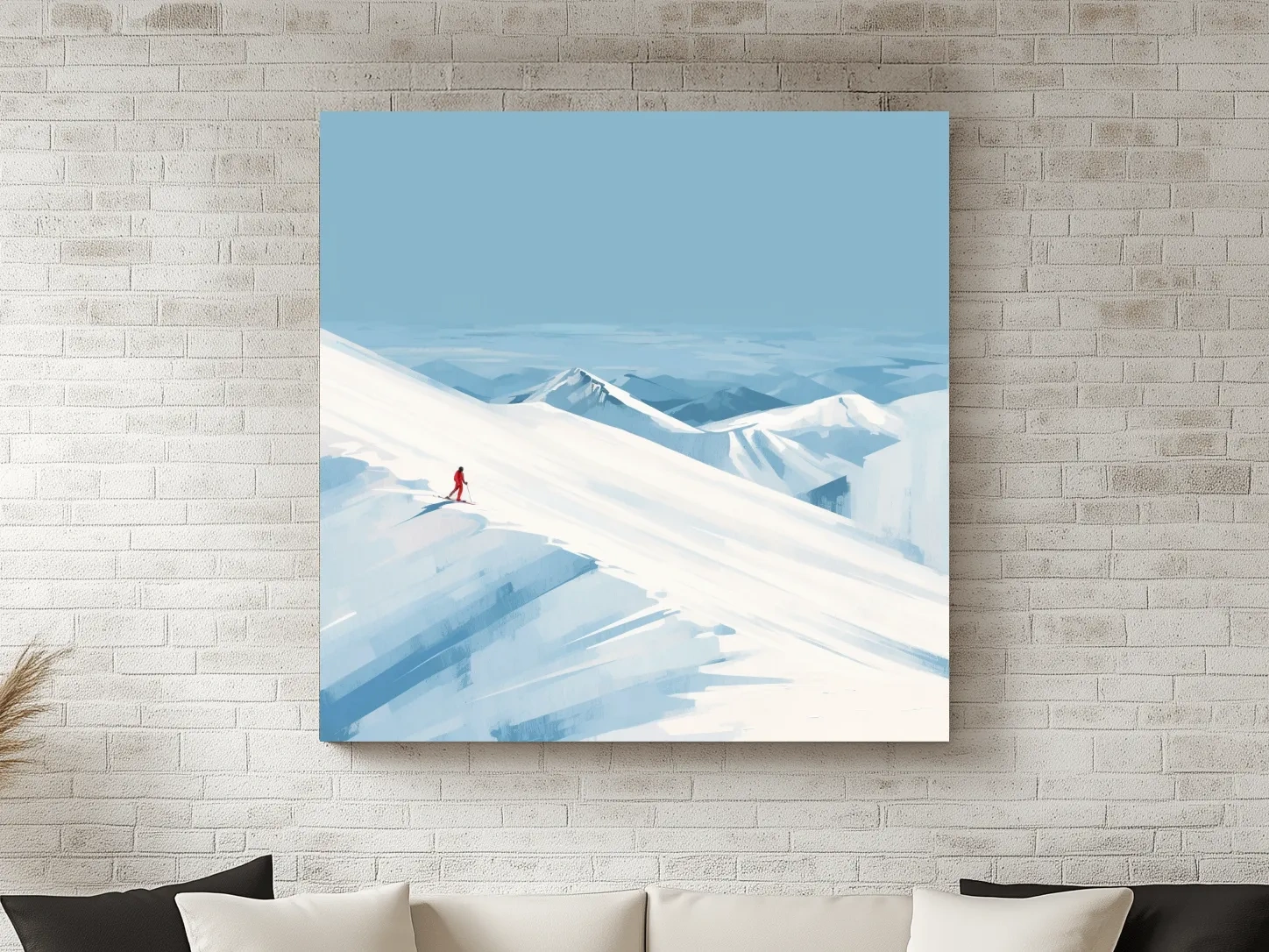 Minimalist Backcountry Skier Painting - Alpine Winter Wall Art