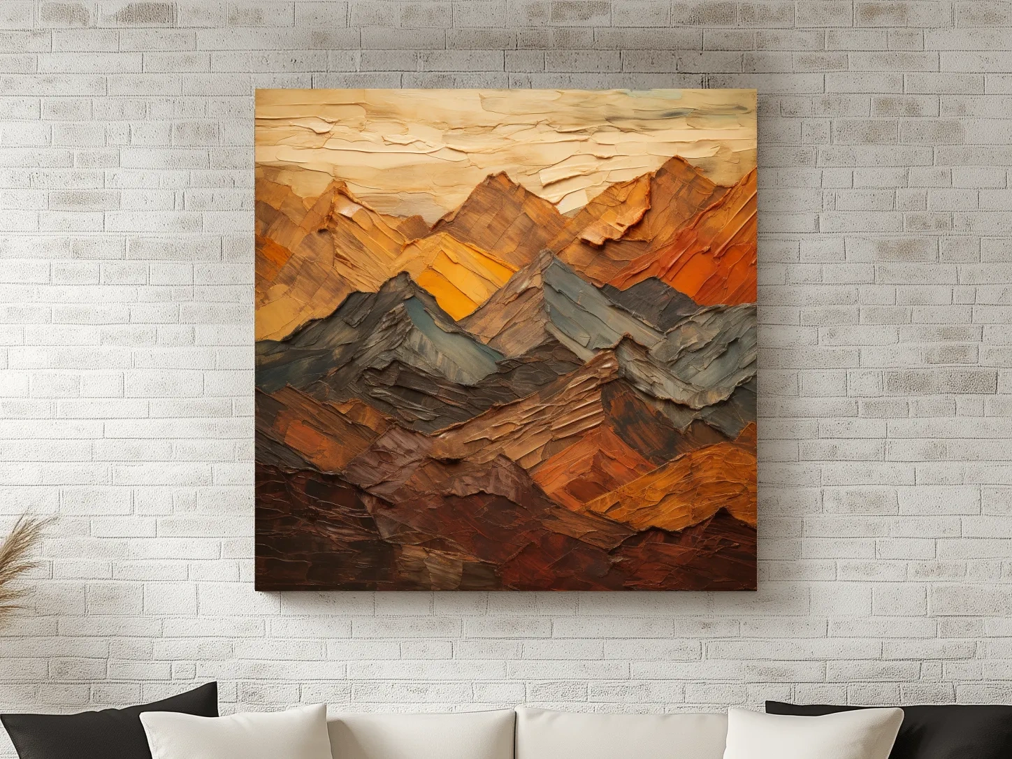 Textured Abstract Mountain Range Painting - Impasto Effect Rustic Landscape Wall Art