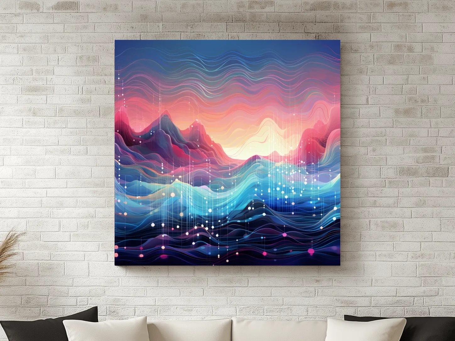 Funky Abstract Soundwave Mountain Patterns - Neon Sunset Landscape Wall Art