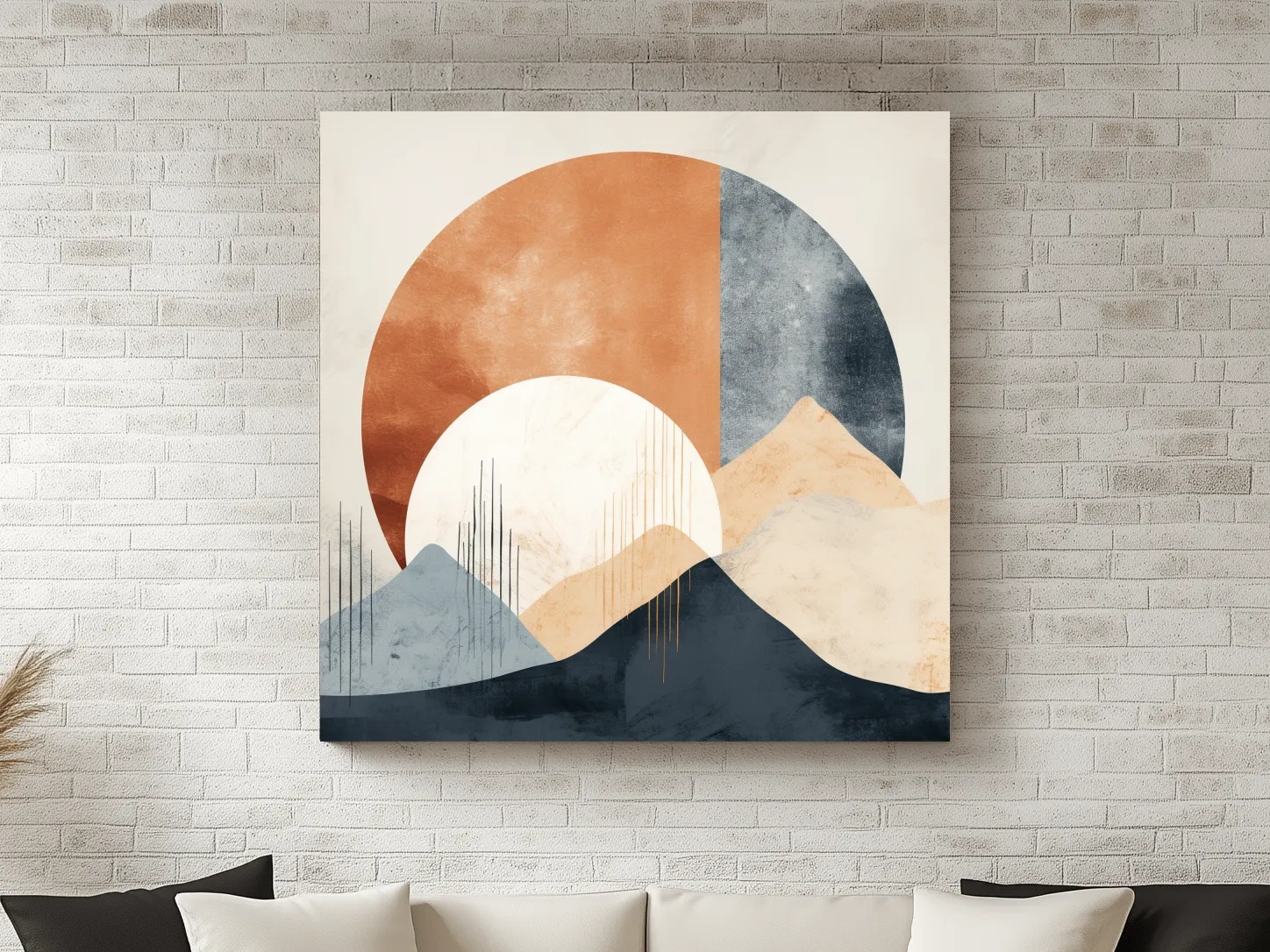 Abstract Geometric Mountain Sunrise - Mid Century Modern Landscape Wall Art