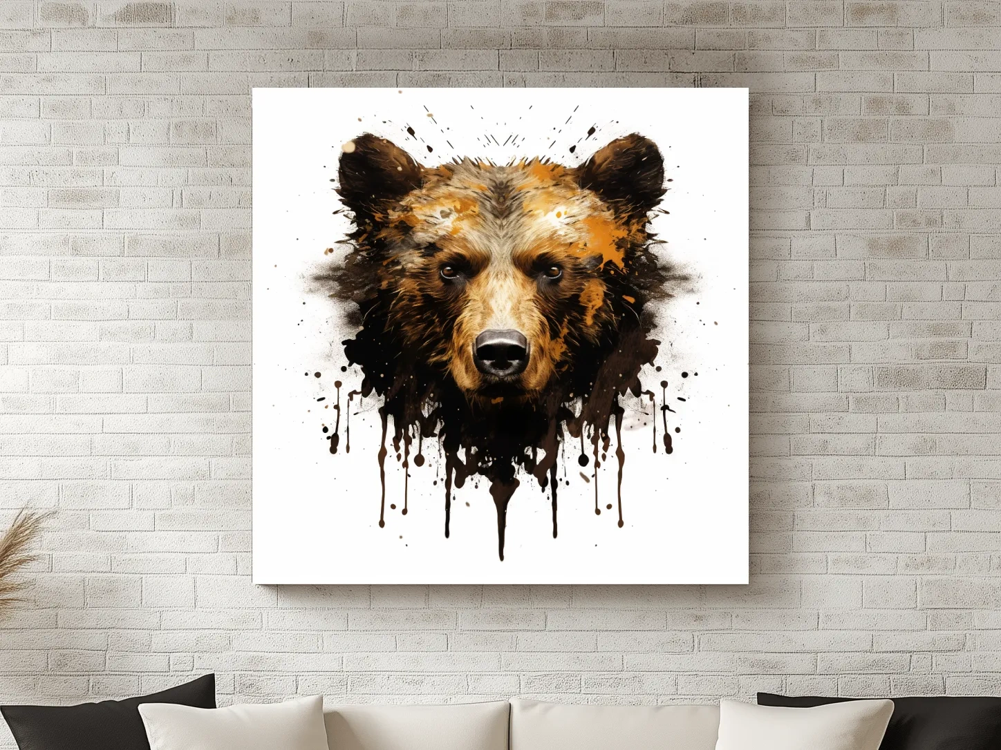 Splatter Rorschach Inkblot Paint Grizzly Bear Portrait - Wildlife Artwork